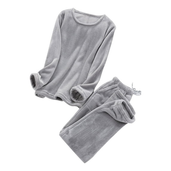 UAMVSH Fuzzy Fleece Pajama Sets for Women Long Sleeve Pullover 2 Piece Loungewear Outfits Wide Leg Pants Pjs Sets