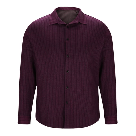 UAMVSH Fuzzy Fleece Shirts for Men Soft Ribbed Warm Sherpa Button down Tops Comfy Long Sleeve Lapel Collar Basic T-Shirts(3X-Large,Purple)