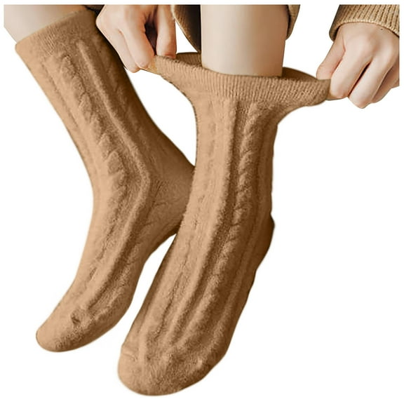 UAMVSH Fuzzy Socks for Women Solid Warm Comfy Thermal Socks No- Slip Winter Soft Cozy Mid Tube Socks