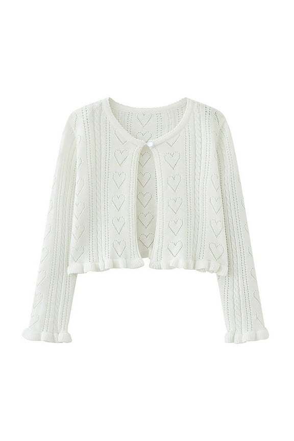 Girls Children Long Sleeve Cardigan Button Closure Open Front Cover up Cropped Tops Fall