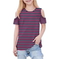 thumbnail image 1 of UAMVSH Girls Cold Shoulder Tops Casual Striped Short Sleeve Shirts Kids Crewneck Cute Tunic Blouse Fashion Tees Summer Clothes, 1 of 7