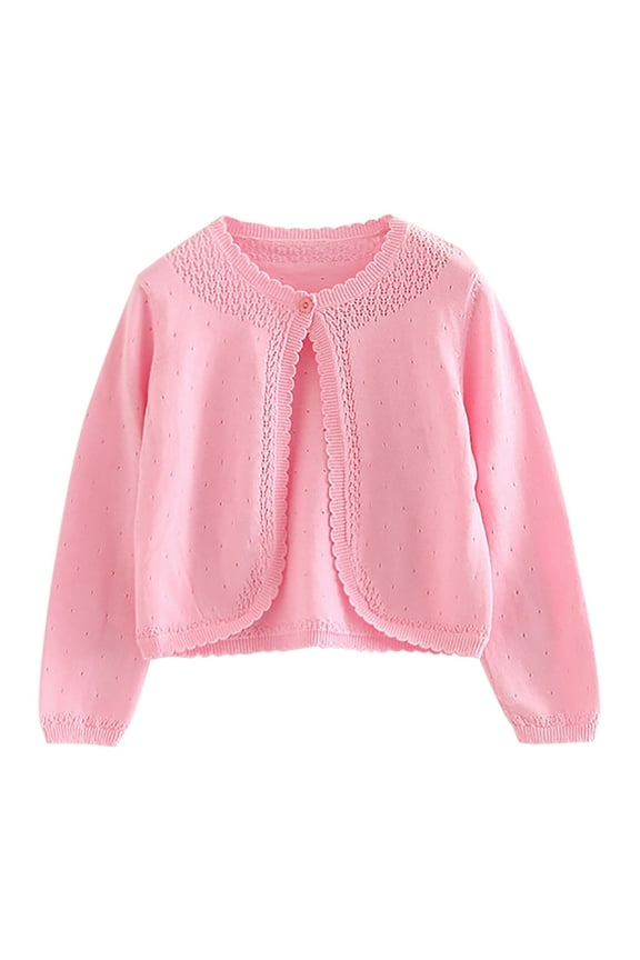 Girls' Knitted Cardigan Long Sleeve Round Neck Fall Coat Newborn Infant Baby Cotton Open Front