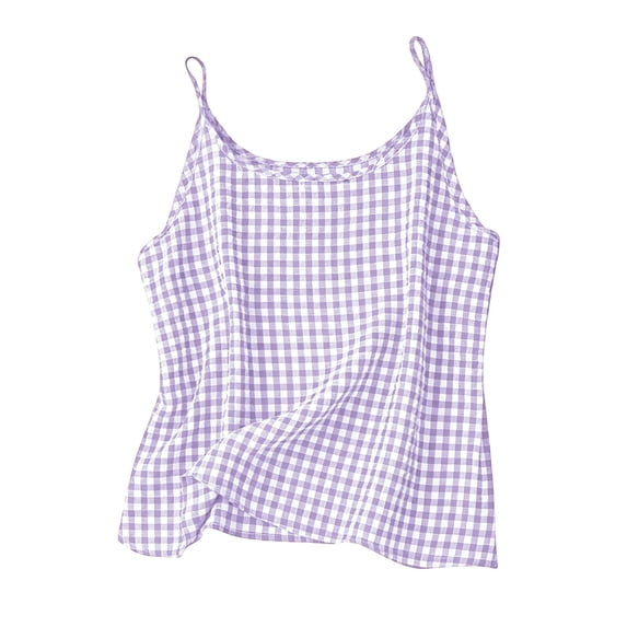 UAMVSH Girls Linen Tank Tops Sleeveless Casual Spaghetti Strap Camisoles Kids Crewneck Plaid Cami Lightweigh Summer Clothes