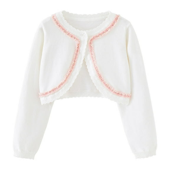 UAMVSH Girls Open Front Cardigan Solid Color Baby Toddler Long Sleeve Knit Button Cover up Cropped Tops