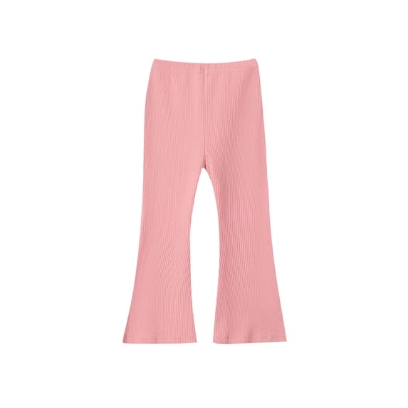 UAMVSH Girls Pants Loose Fit Elastic Waist Flared Bottoms Casual Ribbed Knitted Leggings Comfortable Fall Lounge Trousers(2-3Years,Pink)