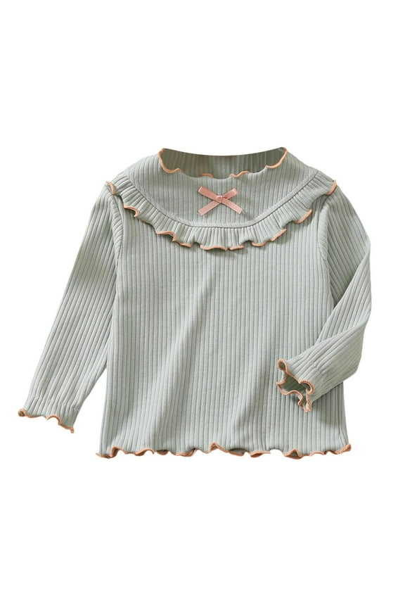 Girls Ruffle Long Sleeve T-Shirts Lightweight Cute Bow Knot Tee Tops Blouse Soft Ribbed Knitted Pullover Kids Clothes(2-3 Years,Gray)