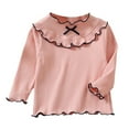 thumbnail image 1 of UAMVSH Girls Ruffle Long Sleeve T-Shirts Lightweight Cute Bow Knot Tee Tops Blouse Soft Ribbed Knitted Pullover Kids Clothes(2-3 Years,Pink), 1 of 7