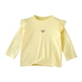 thumbnail image 1 of UAMVSH Girls Ruffle Long Sleeve Tops Soft Kids Cotton Trendy Heart Graphic Tee Shirts Lightweight Solid Color Pullover Blouses(3-4 Years,Yellow), 1 of 5