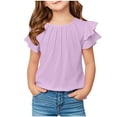 thumbnail image 1 of UAMVSH Girls Ruffle Short Sleeve Shirts Casual Pleated Crewneck T-Shirt Lightweight Fashion Tee Tops Summer Kids Clothes, 1 of 7