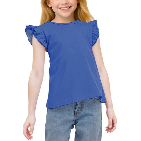 UAMVSH Girls Ruffle Sleeve T-Shirts Summer Kids Clothes Lightweight Soft Crewneck Cute Tops Comfy Casual Tees 3-15 Years