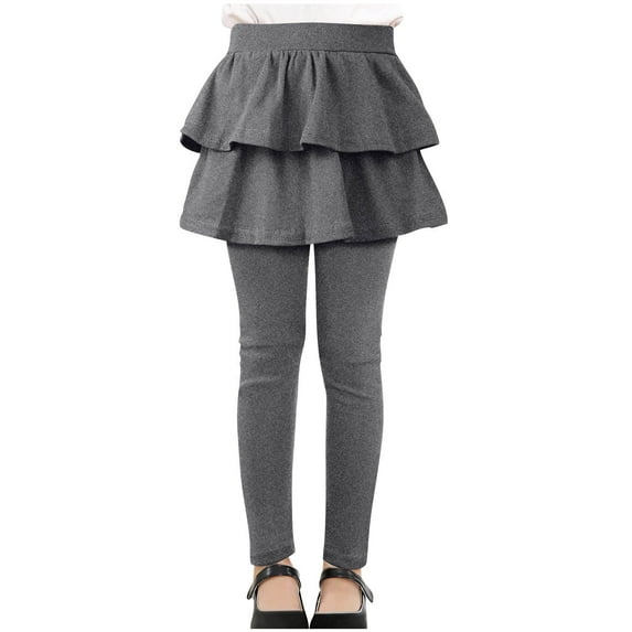 UAMVSH Girls School Skirted Leggings Soft Kids Layered Skirts with Pants Casual Stretchy Vacation Ruffle Skorts Fall Fashion(12-13 Years,Gray)