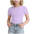 thumbnail image 1 of UAMVSH Girls Short Sleeve T Shirts Kids Ribbed Knit Crewneck Basic Tees Comfy Casual Slim Fit Summer Tops 5-16 Years, 1 of 7