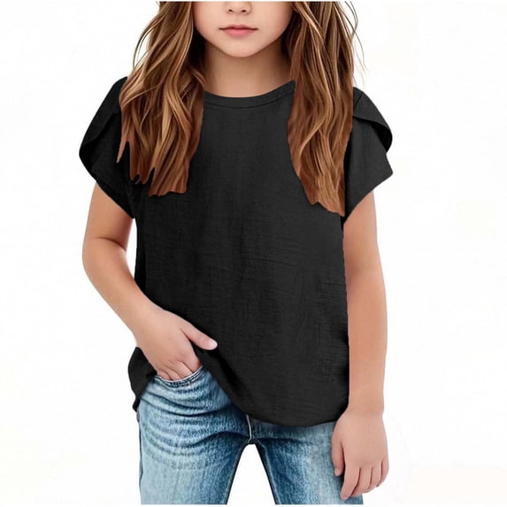 UAMVSH Girls T Shirts Kids Ruffle Short Sleeve Tunic Blouse Summer Casual Loose Crewneck Tee Tops Beach Vacation Outfits
