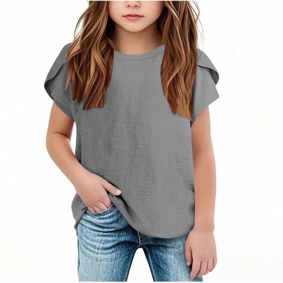 UAMVSH Girls T Shirts Kids Ruffle Short Sleeve Tunic Blouse Summer Casual Loose Crewneck Tee Tops Beach Vacation Outfits