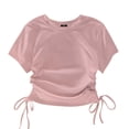 thumbnail image 1 of UAMVSH Girls Tees Shirts Short Sleeve Cute Crop Tops Casual Crew Neck Side Drawstring Slim Fit T-Shirt Children Summer Clothes, 1 of 4