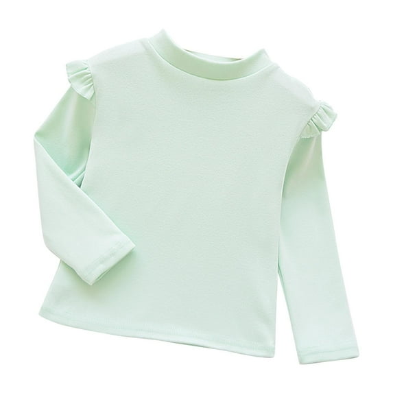 UAMVSH Girls and Toddler Cute Ruffle Long Sleeve Kids T-Shirts Unisex Casual Soft Top Blouses Warm Mock Neck Fall Outfits(9-10 Years,Green)