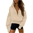 thumbnail image 1 of UAMVSH Half Zip Pullover Women Color Block Cropped Cute Hoodies Drop Shoulder Casual Long Sleeve Hooded Sweatshirt Fall Fashion Clothing, 1 of 6