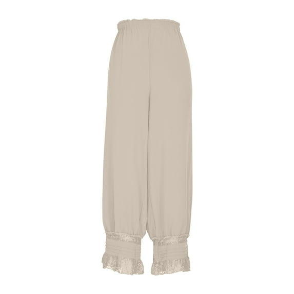UAMVSH Harem Pants for Women Trendy Lace Trim Vintage Vacation Pants Loose Fit Cute Ruffled Bloomer Pants Fall Fashion(Medium,Khaki)