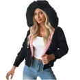 thumbnail image 1 of UAMVSH Hooded Quilted Jackets for Women Cropped Winter Sherpa Lined Hoodie Full Zipper Long Sleeve Warm Fleece Coats with Pockets(XX-Large,Black), 1 of 7