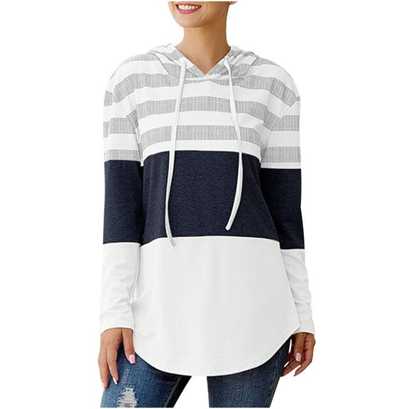 UAMVSH Hooded Sweatshirts for Women Fashionable Printed Tunic Pullover with Curved Hem Casual Long Sleeve Drawstring Hoodie(Large,White)