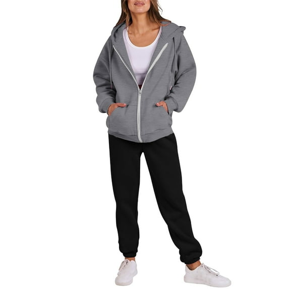 UAMVSH Hoodie Sweatsuits Sets for Women Basic Long Sleeve Hooded Jackets with Pockets Soft Sweatpants Tracksuits Full Zip up 2 Piece Outfits(3X-Large,Dark Gray 1)