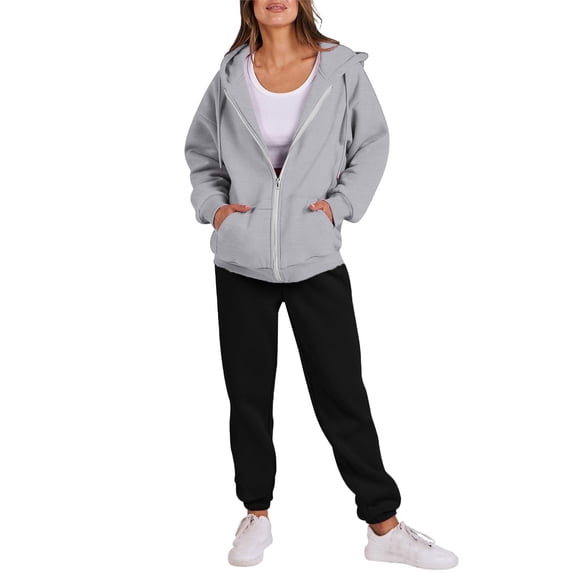 UAMVSH Hoodie Sweatsuits Sets for Women Basic Long Sleeve Hooded Jackets with Pockets Soft Sweatpants Tracksuits Full Zip up 2 Piece Outfits(Small,Gray 1)
