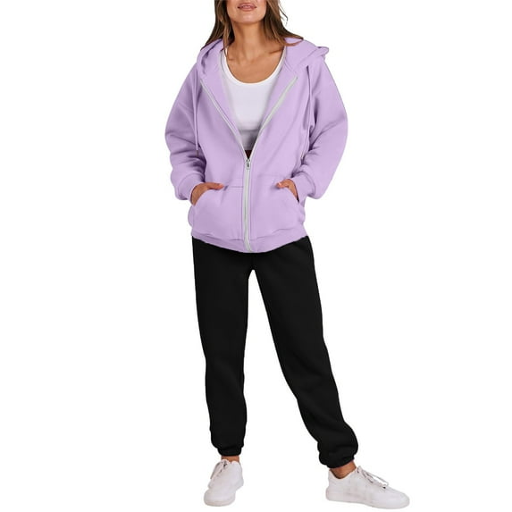 UAMVSH Hoodie Sweatsuits Sets for Women Basic Long Sleeve Hooded Jackets with Pockets Soft Sweatpants Tracksuits Full Zip up 2 Piece Outfits(XX-Large,Purple)