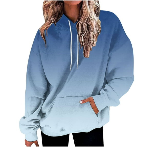 UAMVSH Hoodies for Women Plus Size Fall Long Sleeve Drawstring Pullover Tops Fashionable Gradient Color Basic Hooded Sweatshirts with Pockets(X-Large,Sky Blue)