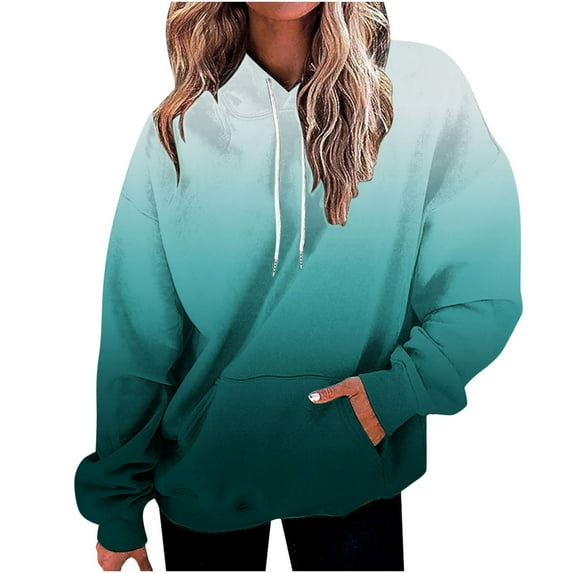 UAMVSH Hoodies for Women Plus Size Fall Long Sleeve Drawstring Pullover Tops Fashionable Gradient Color Basic Hooded Sweatshirts with Pockets(X-Large,White 3)