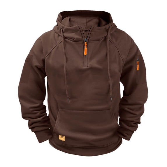 UAMVSH Hoodies for Men Casual 1/4 Zipper Drawstring Hooded Sweatshirts Soft Fleece Athletic Pullover Tops with Pockets(Large,Brown)