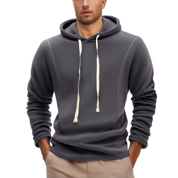 UAMVSH Hoodies for Men Casual Drawstring Fleece Pullover Long Sleeve Slim Fit Thermal Tops Winter Warm Sweatshirts