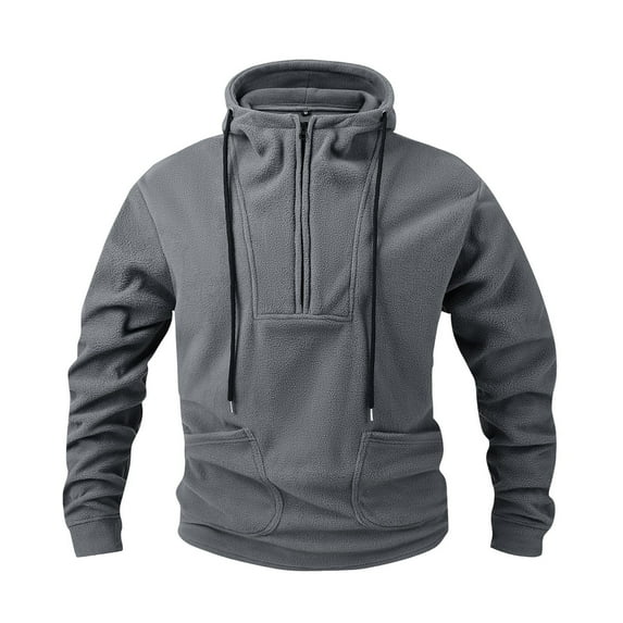 UAMVSH Hoodies for Men Fleece Lined Half Zipper Hooded Sweatshirts Warm Winter Casual Sherpa Drawstring Pullover Tops with Pockets(Medium,Gray)