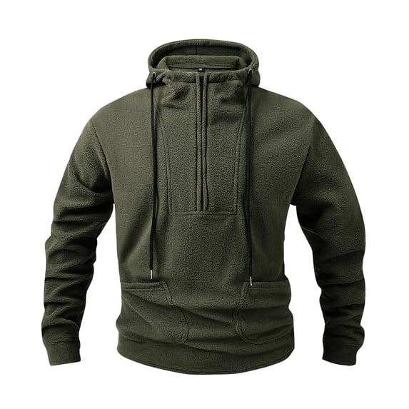 UAMVSH Hoodies for Men Fleece Lined Half Zipper Hooded Sweatshirts Warm Winter Casual Sherpa Drawstring Pullover Tops with Pockets(Small,Army Green)
