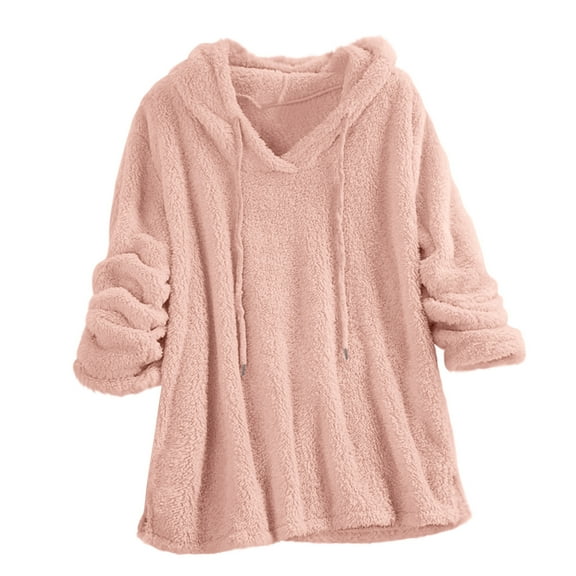 UAMVSH Hoodies for Women Soft Fuzzy Fleece Lined Pullover Top Solid Winter Thermal Sweatshirt Fall Outfits for Ladies