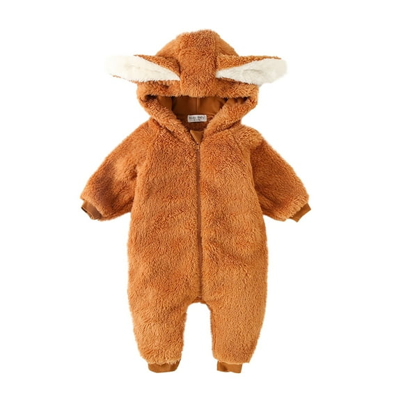UAMVSH Unisex Baby Snowsuit Infant Fleece Warm Cute Long Sleeve Hooded Jumpsuit Soft Zipper Newborn Onesies for Fall Winter