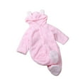 thumbnail image 1 of UAMVSH Infant Baby Fuzzy Fleece Rompers Cute Boys Girls Ears Hooded Plush Jumpsuits Warm Long Sleeve Footed Winter Outfits(9-12 Months,Pink), 1 of 3