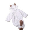 thumbnail image 1 of UAMVSH Infant Baby Fuzzy Fleece Rompers Cute Boys Girls Ears Hooded Plush Jumpsuits Warm Long Sleeve Footed Winter Outfits(9-12 Months,White), 1 of 3