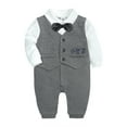 thumbnail image 1 of UAMVSH Baby Boy Suit Infant Wedding Outfit Gentleman Button Long Sleeve Romper Bow Tie Collared Cute Vest Jumpsuit with Pockets 0-24M, 1 of 7