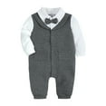 thumbnail image 1 of UAMVSH Infant Boys Cotton Bow Tie Jumpsuit Printed Long Sleeve Formal Romper Suits Toddler Baby Button down Wedding Clothes Sets(6-9 Months,Gray), 1 of 6