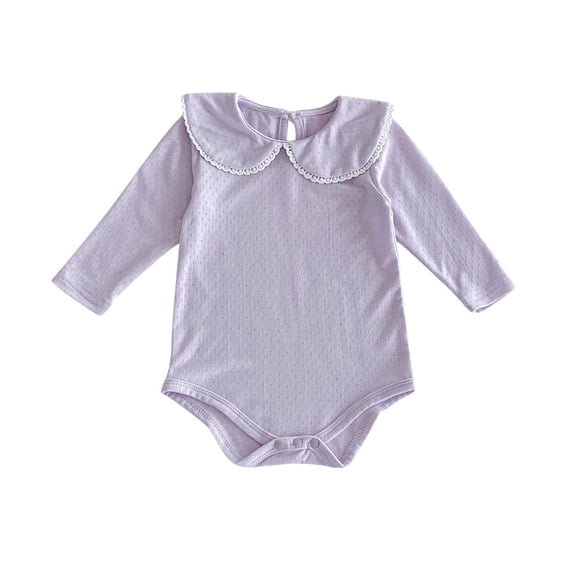 UAMVSH Baby Girls Bodysuit Fall Clothes Infant Ruffle Collar Long Sleeve Romper Lace Trim Soft Cotton One Piece Outfit 0-12Months