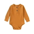 thumbnail image 1 of UAMVSH Infant Ribbed Knitted Baby Bodysuits Girls Boys Long Sleeve Button Romper Jumpsuits Comfy Solid Toddler Clothes(12-18 Months,Yellow), 1 of 3