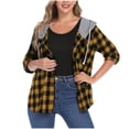 thumbnail image 1 of UAMVSH Jackets for Women Button Down Plaid Shirts Shacket Fall Casual Long Sleeve Hooded Coat with Pocket Fashion Clothes, 1 of 5