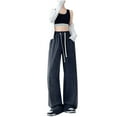 thumbnail image 1 of UAMVSH Jeans for Women Slack Palazzo Wide Leg Pockets Denim Pants with Drawstring Baggy High Waist Pull on Lounge Pants, 1 of 6
