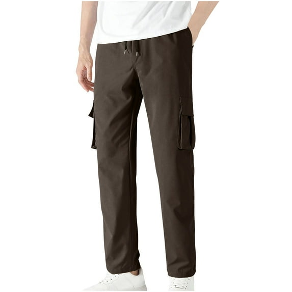 UAMVSH Jogger Pants for Men Classic Fit Sports Cargo Pants Straight Leg Tapered Drawstring Hiking Athletic Sweatpants with Pockets(XX-Large,Brown)