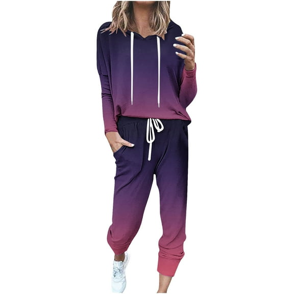 UAMVSH Jogging Suits for Women Long Sleeve Crew Neck Hoodie Tops with Jogger Pants Trendy Gradient Color 2 Piece Sweatsuit Sets(3X-Large,Purple 1)