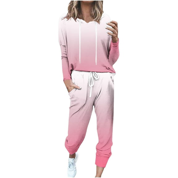 UAMVSH Jogging Suits for Women Long Sleeve Crew Neck Hoodie Tops with Jogger Pants Trendy Gradient Color 2 Piece Sweatsuit Sets(Large,Pink 1)