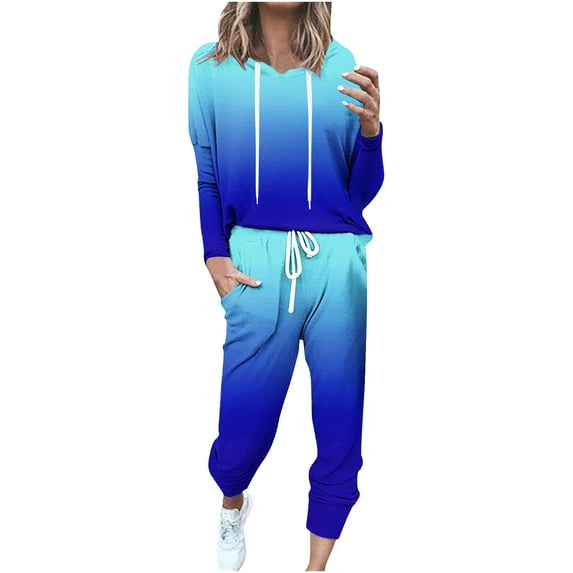 UAMVSH Jogging Suits for Women Long Sleeve Crew Neck Hoodie Tops with Jogger Pants Trendy Gradient Color 2 Piece Sweatsuit Sets(Medium,Blue 1)