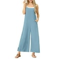 thumbnail image 1 of UAMVSH Jumpsuits for Women Summer Casual Sleeveless Long Rompers with Pockets Trendy Spaghetti Strap Side Slit Baggy Wide Leg Overalls Clothes, 1 of 7