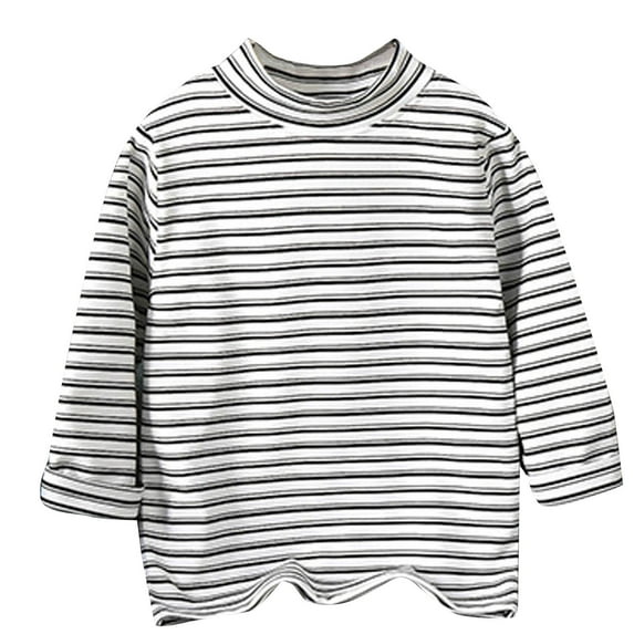 UAMVSH Kid Boys Girls Casual Turtleneck Long Sleeve Striped Blouses Comfy Lightweight Pullover Tops Classic Printed Fleece Shirts(3-4Years,Black)