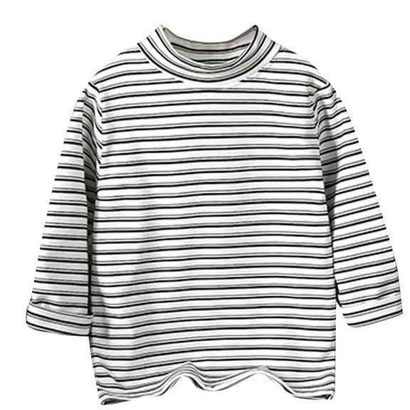 UAMVSH Kid Boys Girls Casual Turtleneck Long Sleeve Striped Blouses Comfy Lightweight Pullover Tops Classic Printed Fleece Shirts(8-9Years,Black)